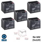 60V 55Ah Batteriepack (5x 12V 55Ah) Batterie AGM GEL Lead Acid Blei-Gel-Batterie Bleibatterie VRLA als Ersatz für TNE12-65 6-DMF-58 6-EVF-58 für Kabinenroller Micorcars Elektrofahrzeuge als Ersatz für 45Ah 58Ah 65Ah